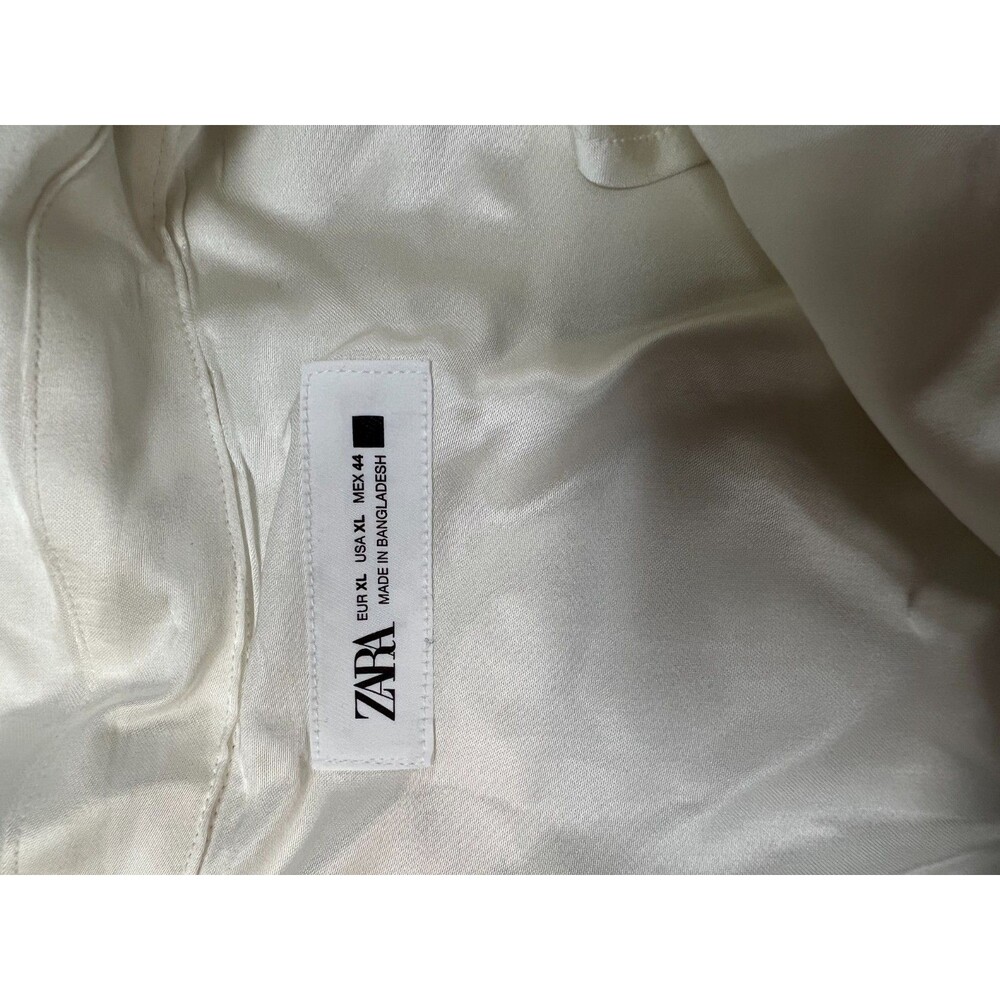 ZARA Men’s Button Up Shirt White Satin Short Sleeve Casual Dress NWT Size XL - Picture 6 of 10